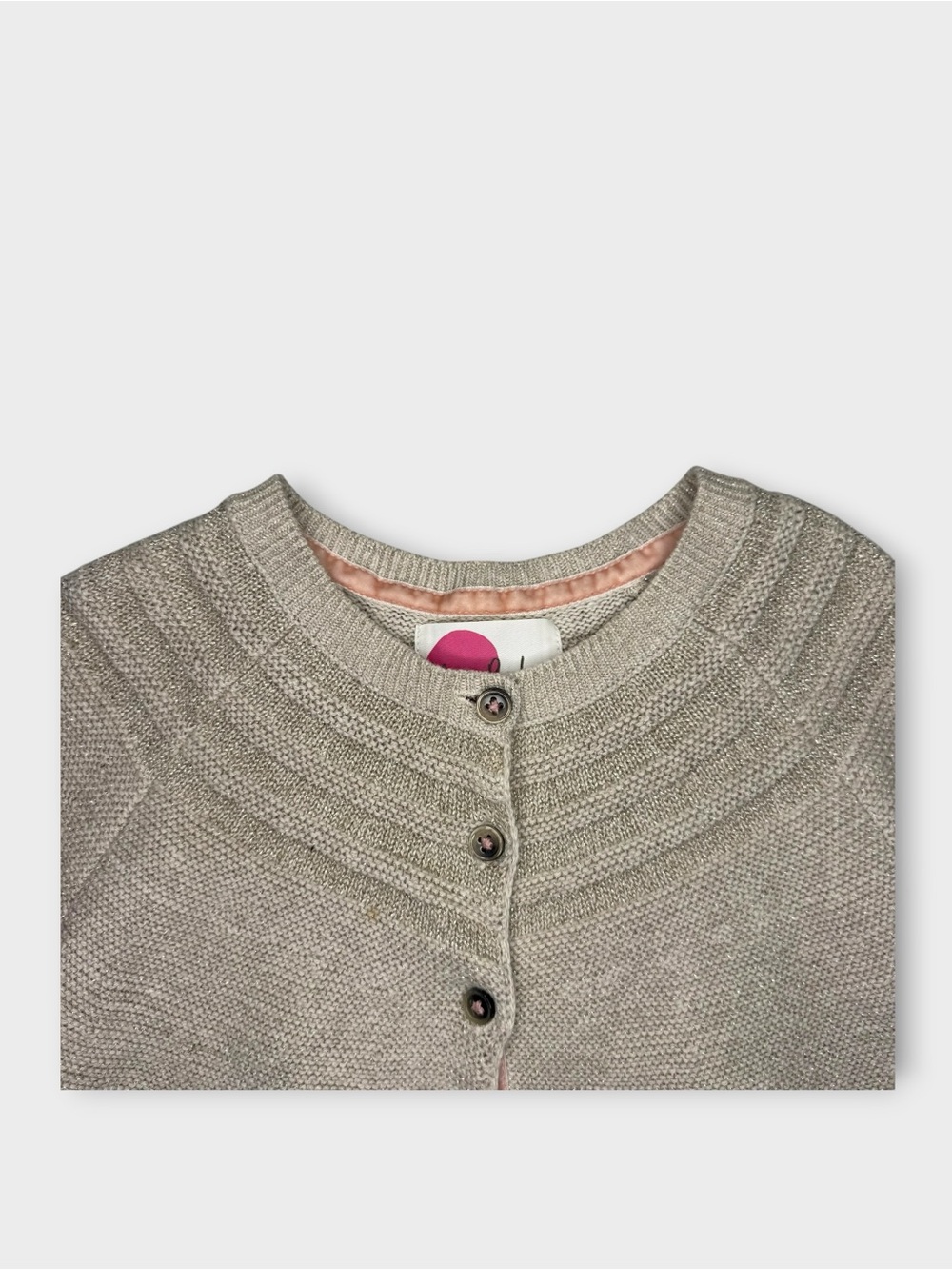 Mini Boden Oatmeal Knit Shiny Cashmere Blend Cardigan - Picture 2 of 6